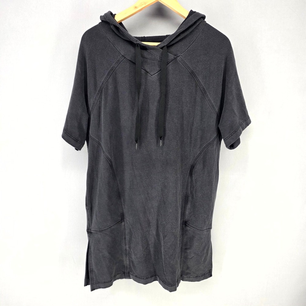 Athleta Hoodie Women S Black Short Sleeve Tencel Blend Pullover Pocket Tunic
